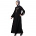 Embroidery abaya with balloon sleeves- Black